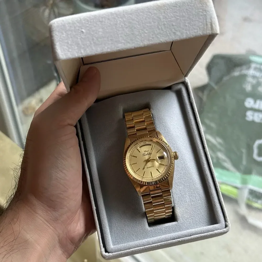 NOS Lord Tarleton Gold Toned Presidential Day Date Quartz Wrist Watch Men’s NEW